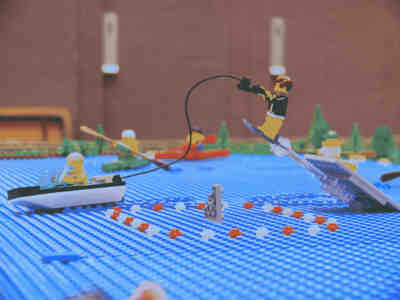 Lego Fonz jumping the shark.